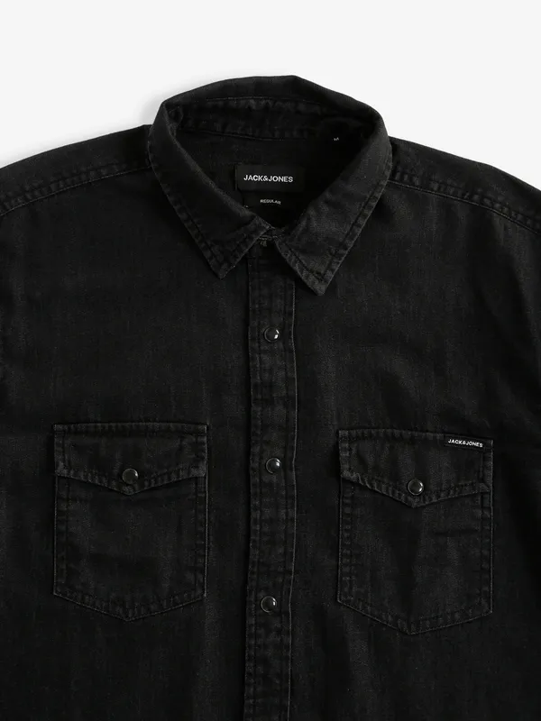 JACK&JONES cotton full sleeves black shirt