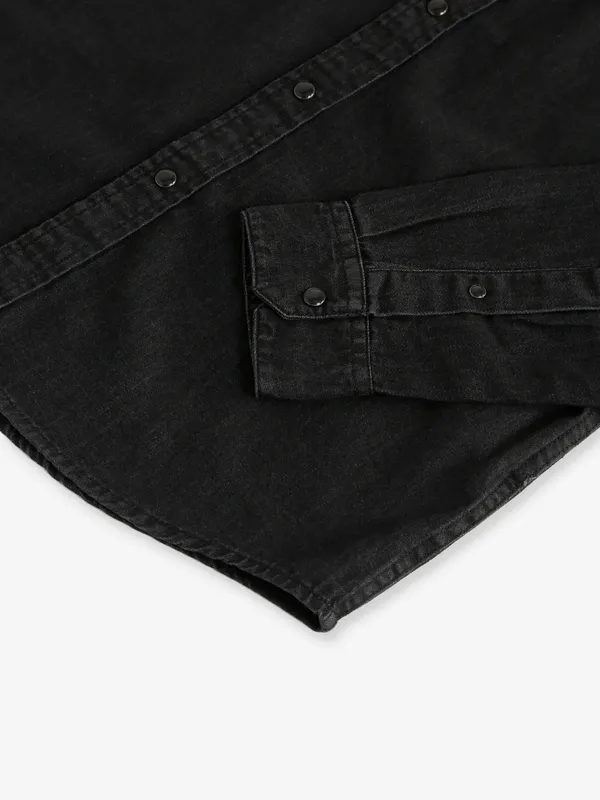 JACK&JONES cotton full sleeves black shirt