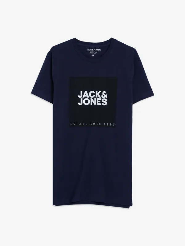 JACK&JONES cotton navy t shirt in printed