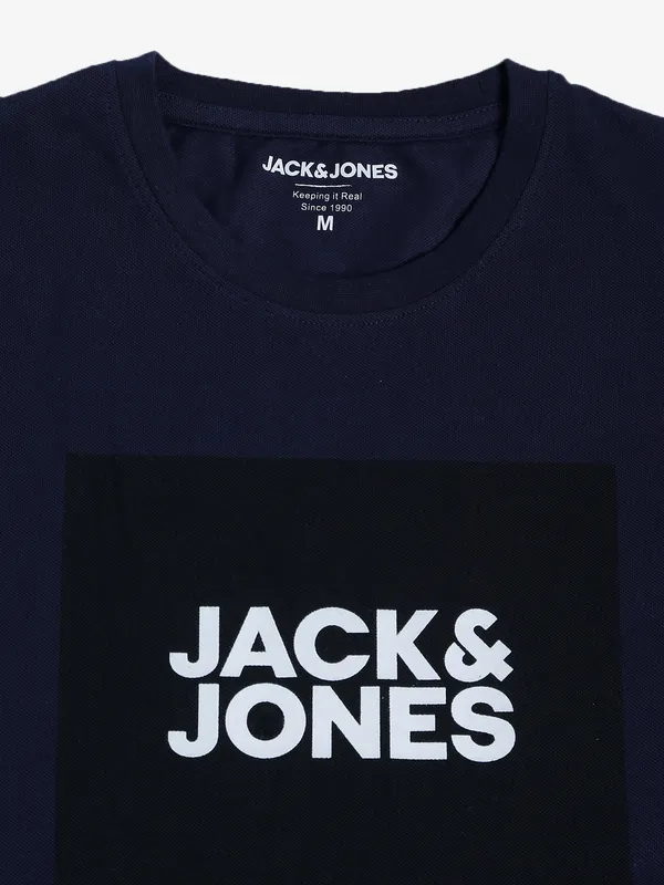 JACK&JONES cotton navy t shirt in printed