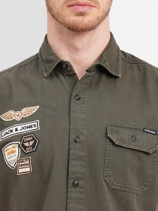 JACK&JONES cotton olive casual shirt
