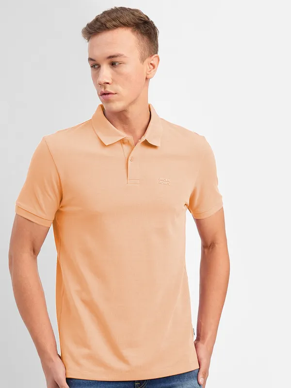 JACK&JONES cotton peach plain t shirt