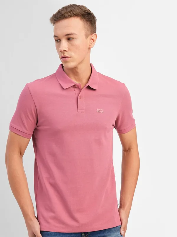 JACK&JONES cotton pink half sleeves t shirt