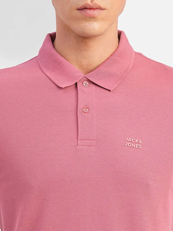 JACK&JONES cotton pink half sleeves t shirt