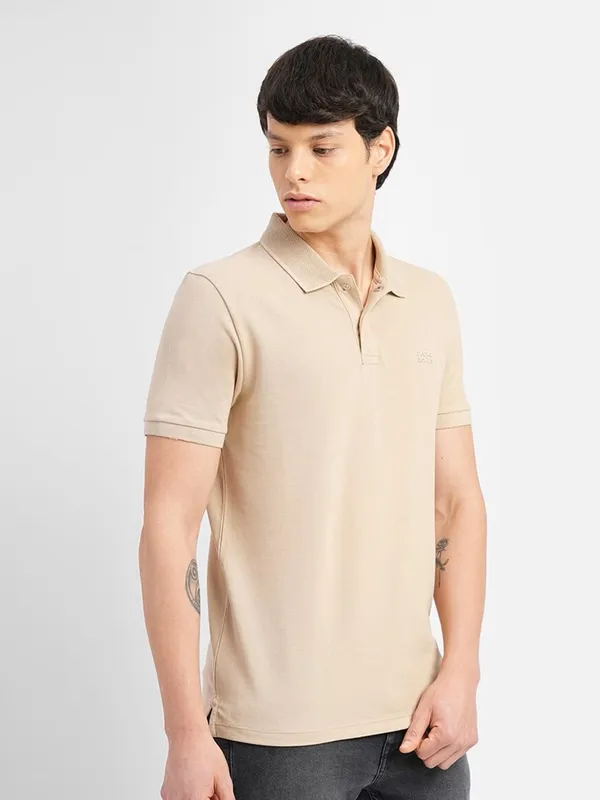 JACK&JONES cotton plain beige t shirt