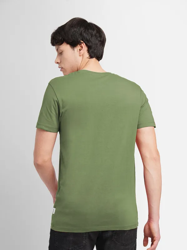 JACK&JONES cotton printed moss green t shirt