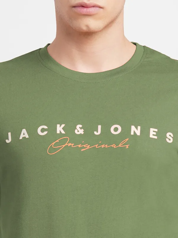 JACK&JONES cotton printed moss green t shirt