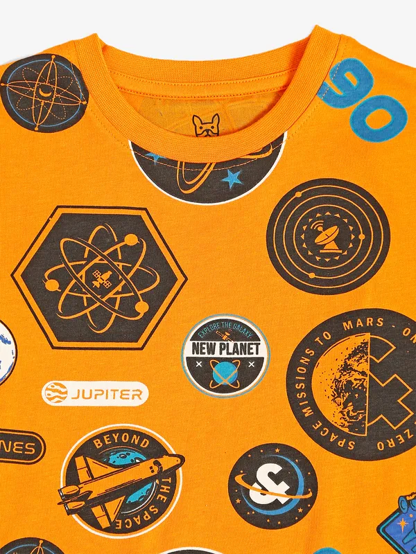 JACK&JONES cotton rust orange printed t shirt