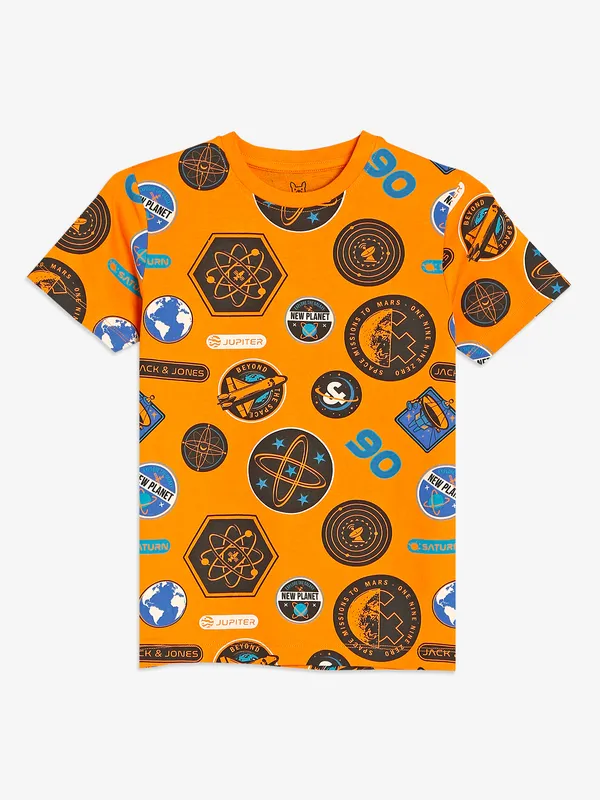 JACK&JONES cotton rust orange printed t shirt