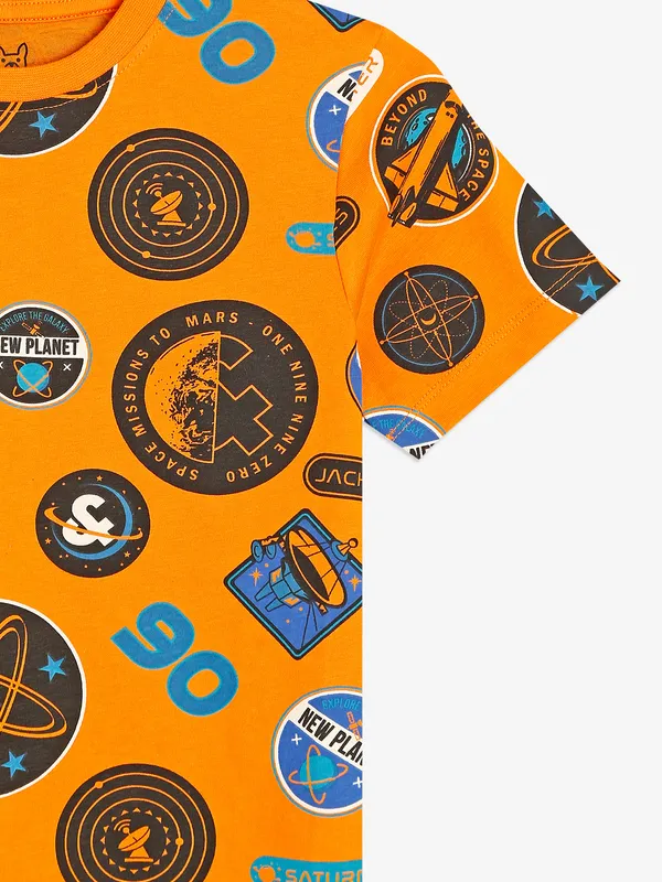 JACK&JONES cotton rust orange printed t shirt