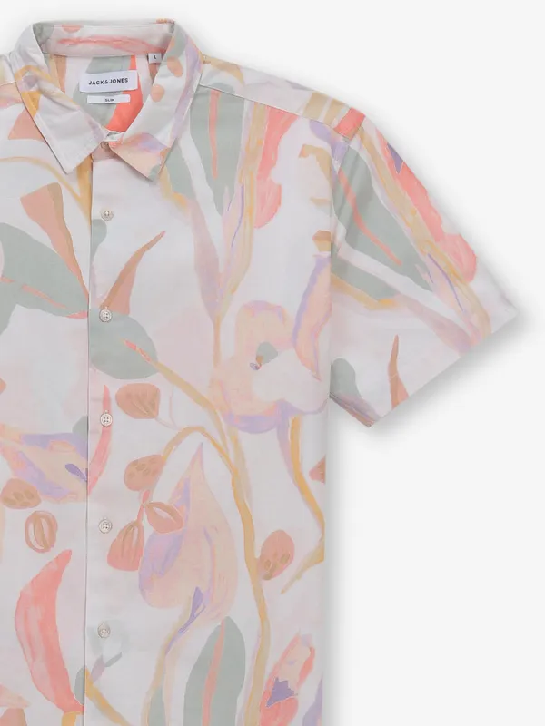 JACK&JONES cream printed cotton shirt
