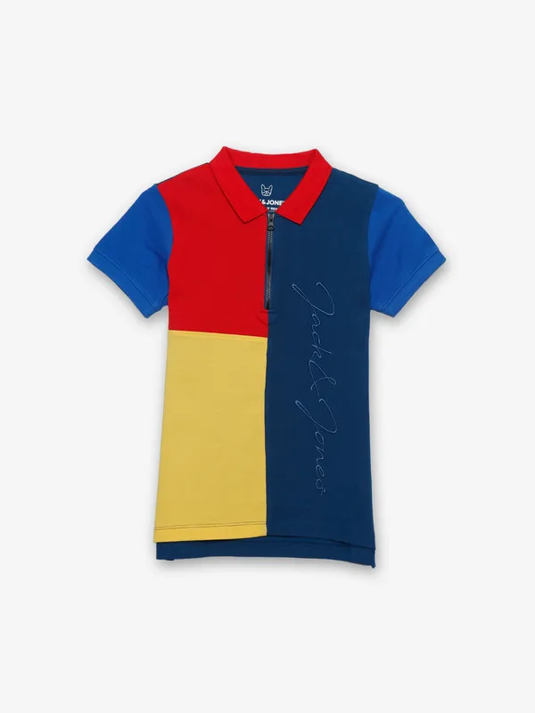 JACK&JONES dark blue color block cotton t shirt