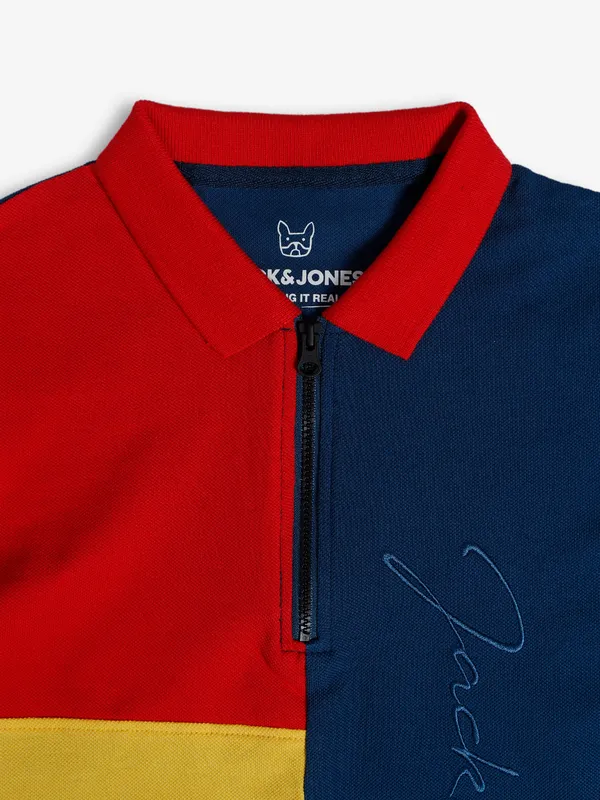 JACK&JONES dark blue color block cotton t shirt