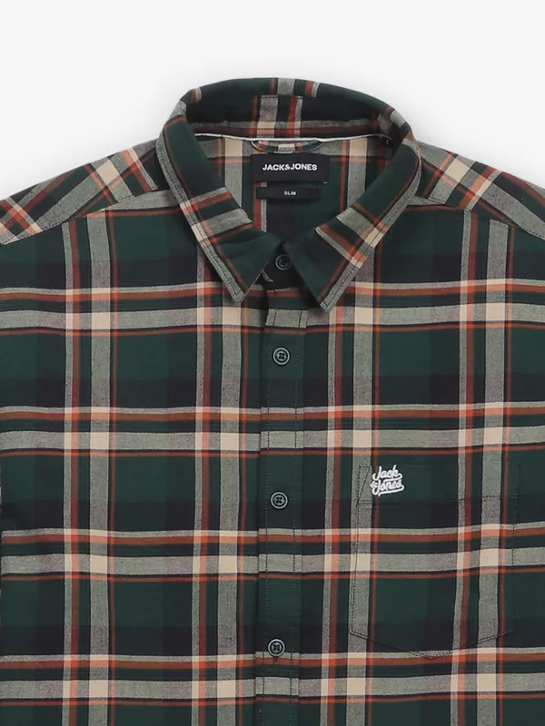 JACK&JONES dark green cotton checked shirt