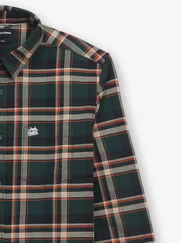JACK&JONES dark green cotton checked shirt