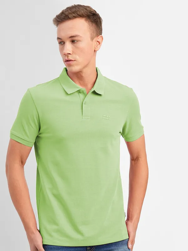 JACK&JONES green cotton polo t shirt in plain