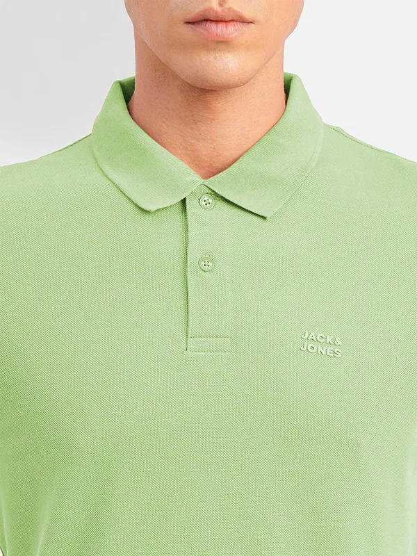 JACK&JONES green cotton polo t shirt in plain