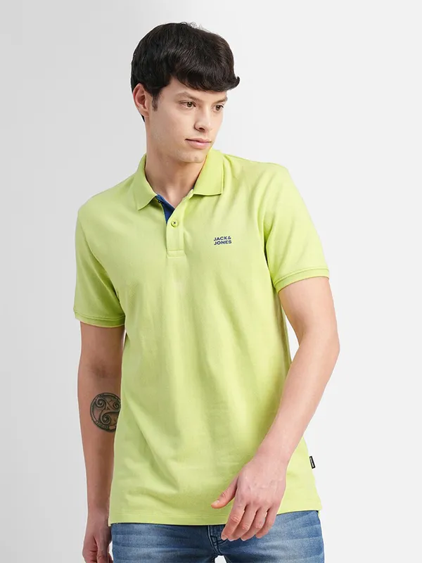 JACK&JONES light green cotton plain t shirt