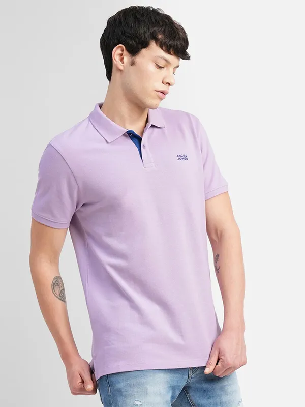 JACK&JONES lilac purple cotton plain t shirt