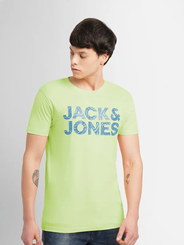 JACK&JONES lime green printed t shirt