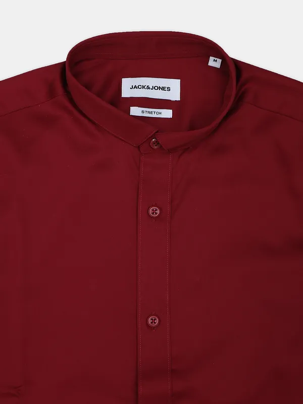 Jack&Jones maroon plain cotton hue shirt