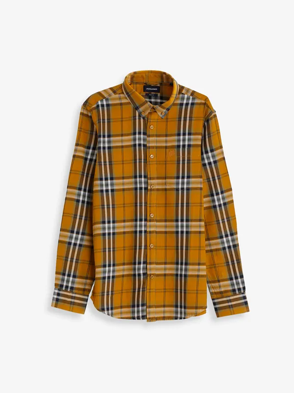 JACK&JONES mustard yellow cotton checks shirt