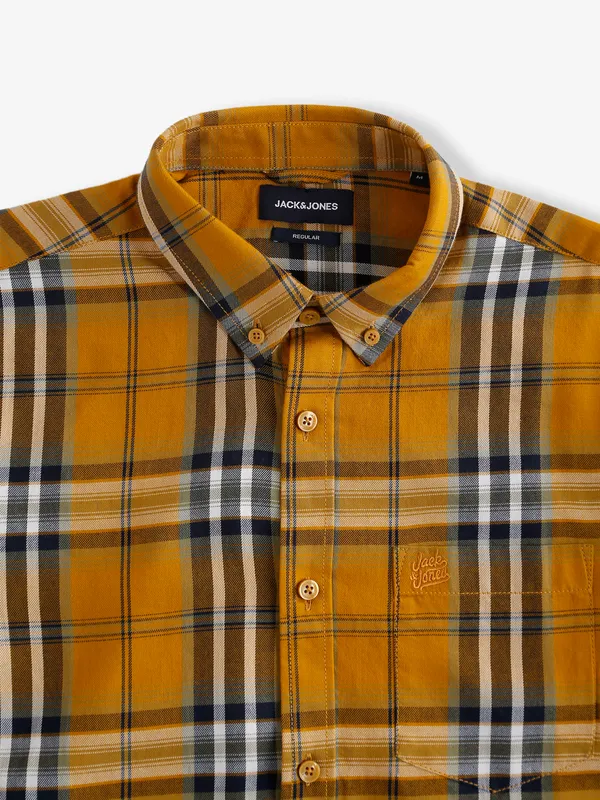 JACK&JONES mustard yellow cotton checks shirt
