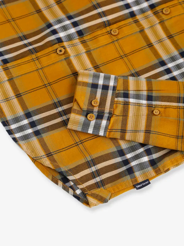 JACK&JONES mustard yellow cotton checks shirt