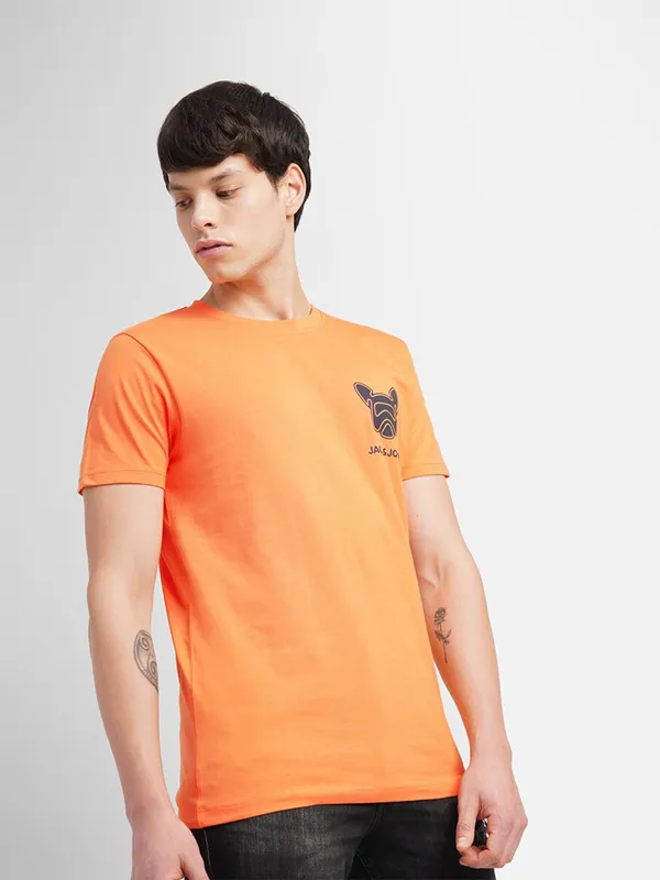 JACK&JONES orange cotton round neck t shirt