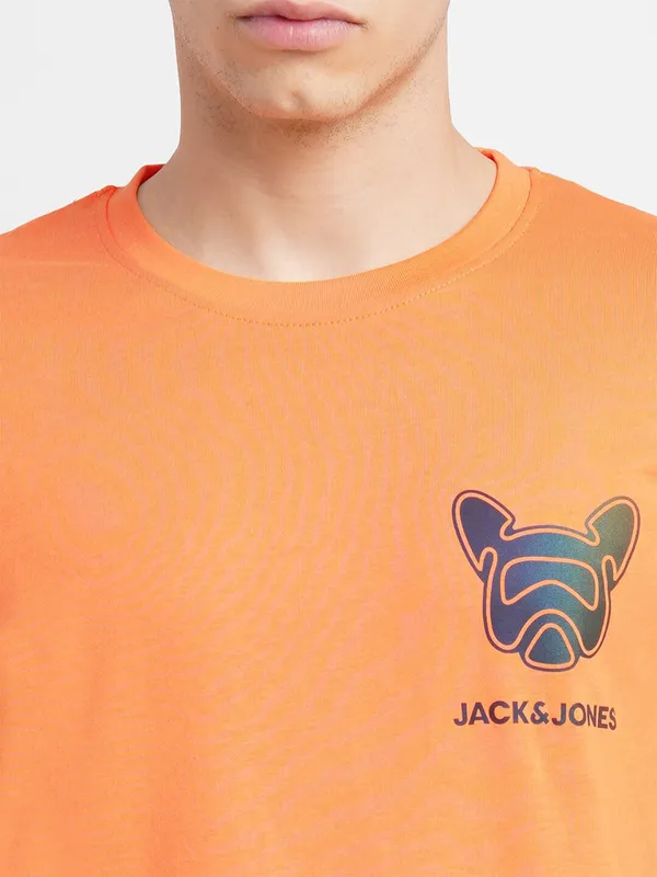 JACK&JONES orange cotton round neck t shirt