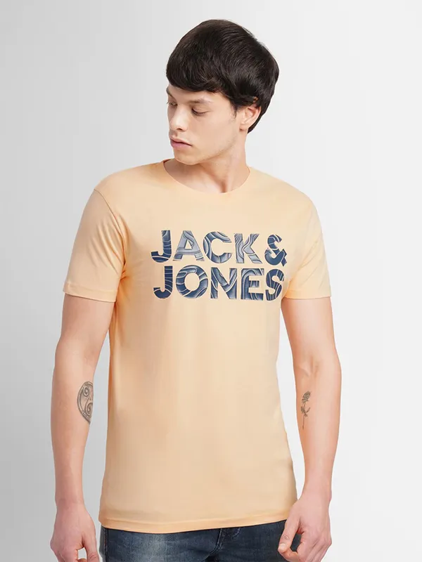 JACK&JONES peach printed cotton t shirt
