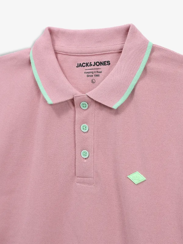 JACK&JONES pink plain cotton t-shirt