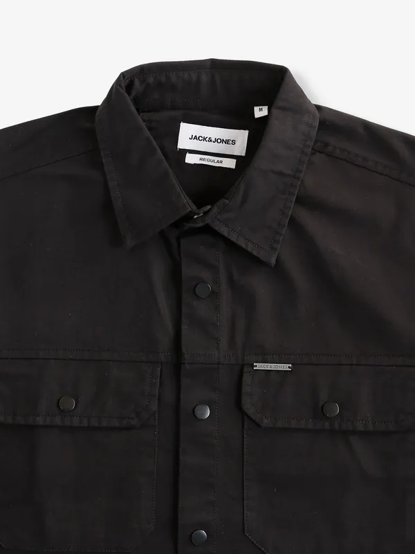 JACK&JONES plain black cotton shirt
