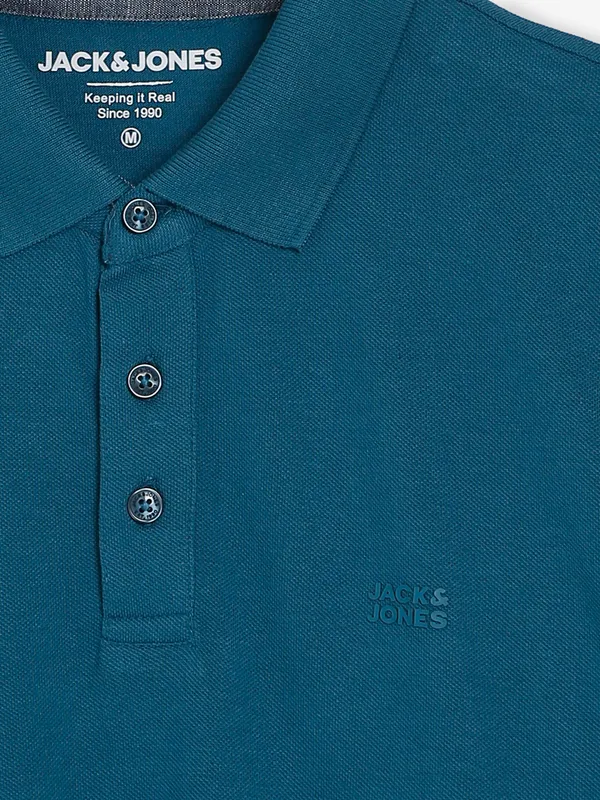 JACK&JONES plain cotton prussian blue t shirt