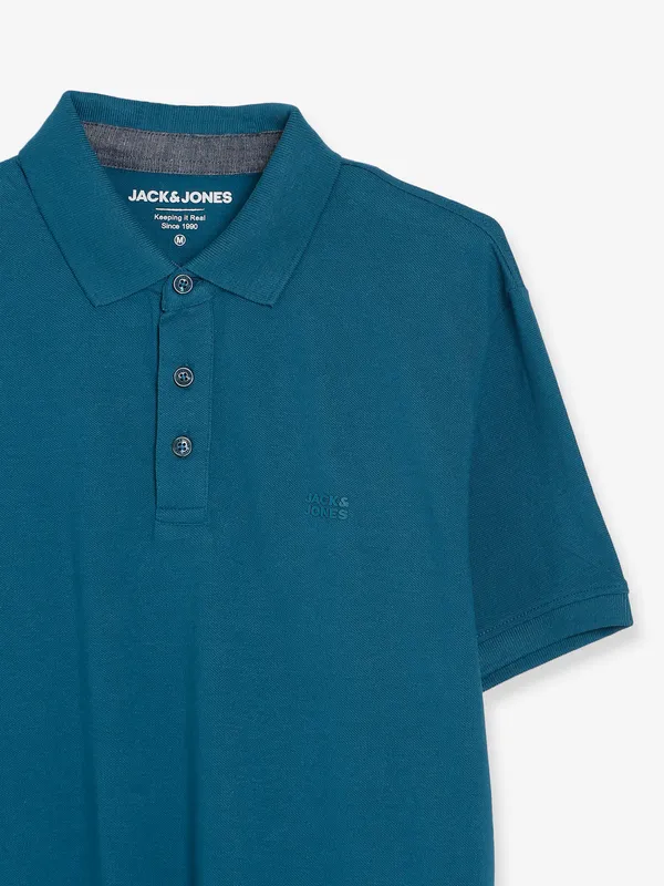 JACK&JONES plain cotton prussian blue t shirt