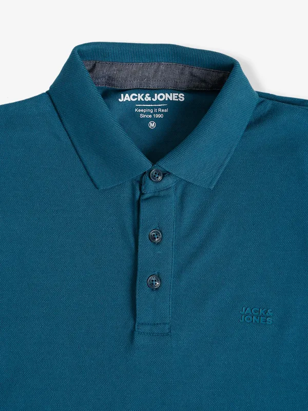 JACK&JONES plain cotton prussian blue t shirt