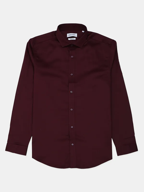 Jack&Jones plain cotton shirt in maroon for men