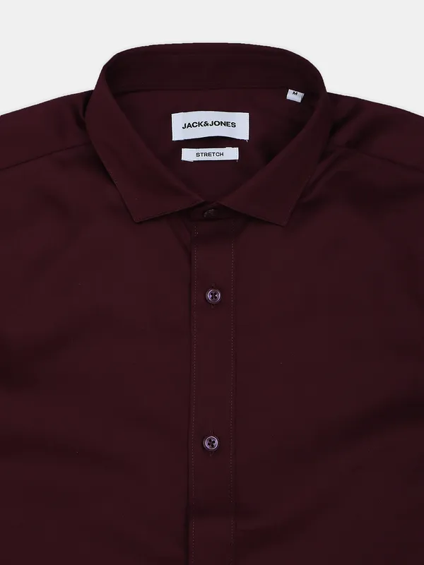 Jack&Jones plain cotton shirt in maroon for men