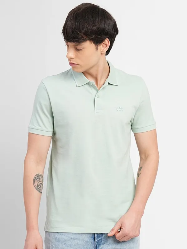 JACK&JONES plain cotton t shirt in light green