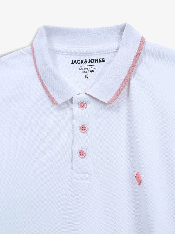 JACK&JONES plain cotton white polo t-shirt