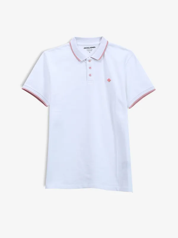 JACK&JONES plain cotton white polo t-shirt