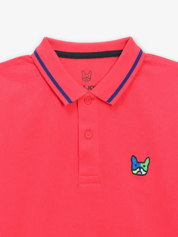 JACK&JONES plain pink cotton polo t-shirt