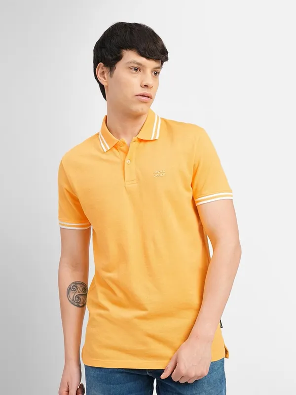 JACK&JONES plain polo t shirt in yellow