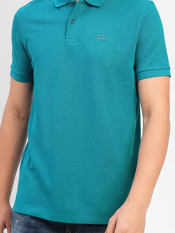 JACK&JONES plain aqua cotton t shirt