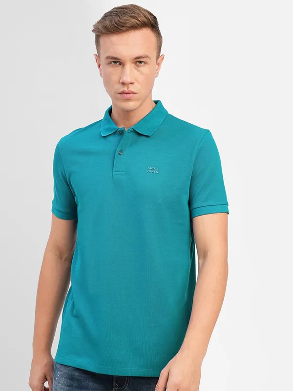 JACK&JONES plain aqua cotton t shirt