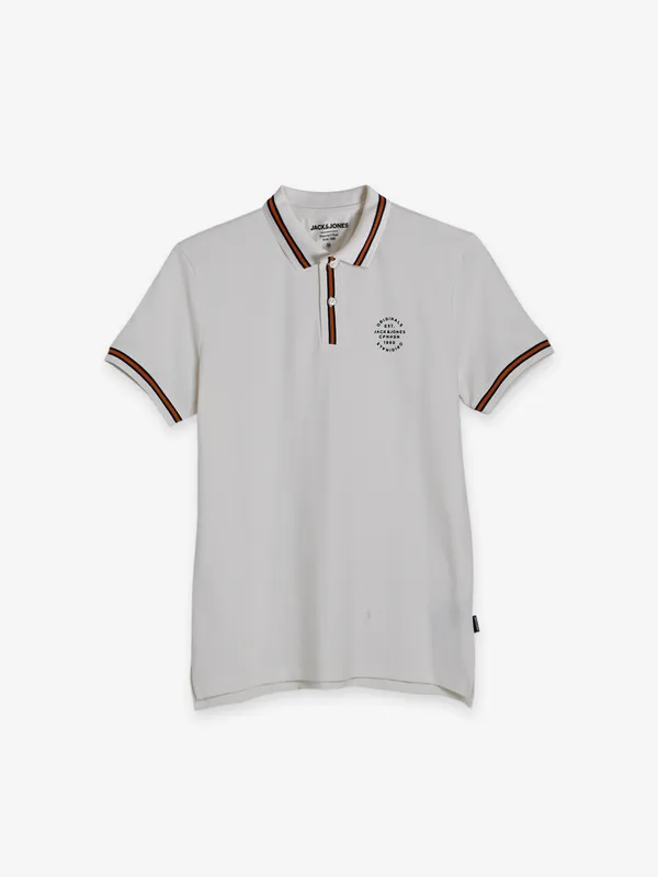 JACK&JONES plain white t shirt with polo neck