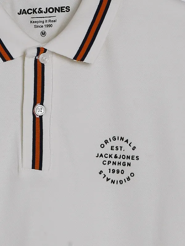 JACK&JONES plain white t shirt with polo neck