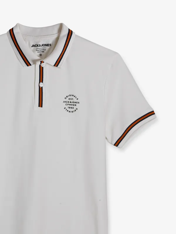 JACK&JONES plain white t shirt with polo neck