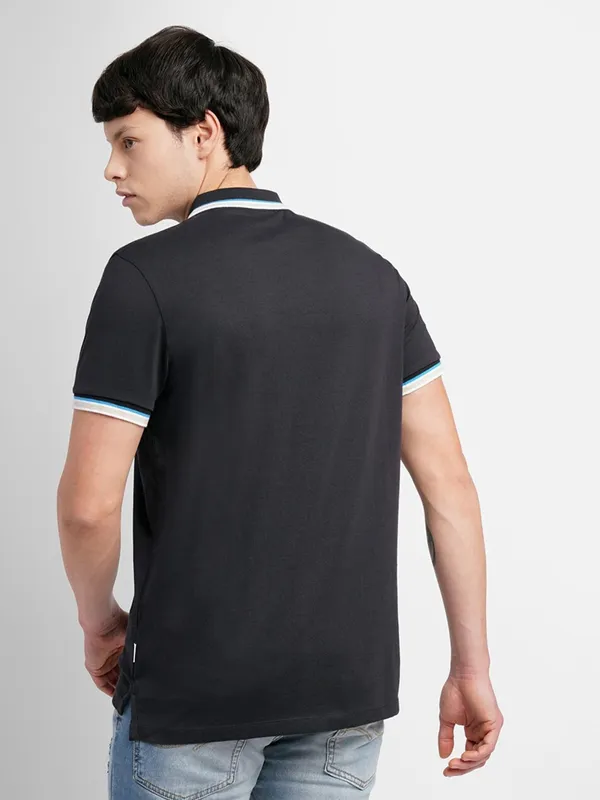 JACK&JONES polo neck black cotton t shirt