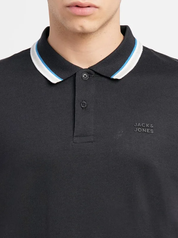 JACK&JONES polo neck black cotton t shirt